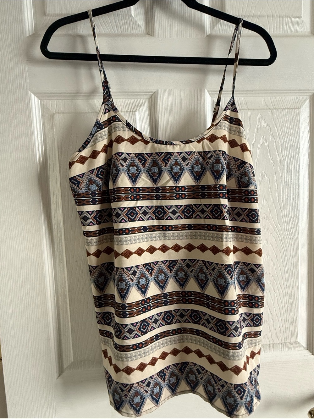 SHEIN Tribal Print Spaghetti Strap Cami in Cream, Navy & Brown